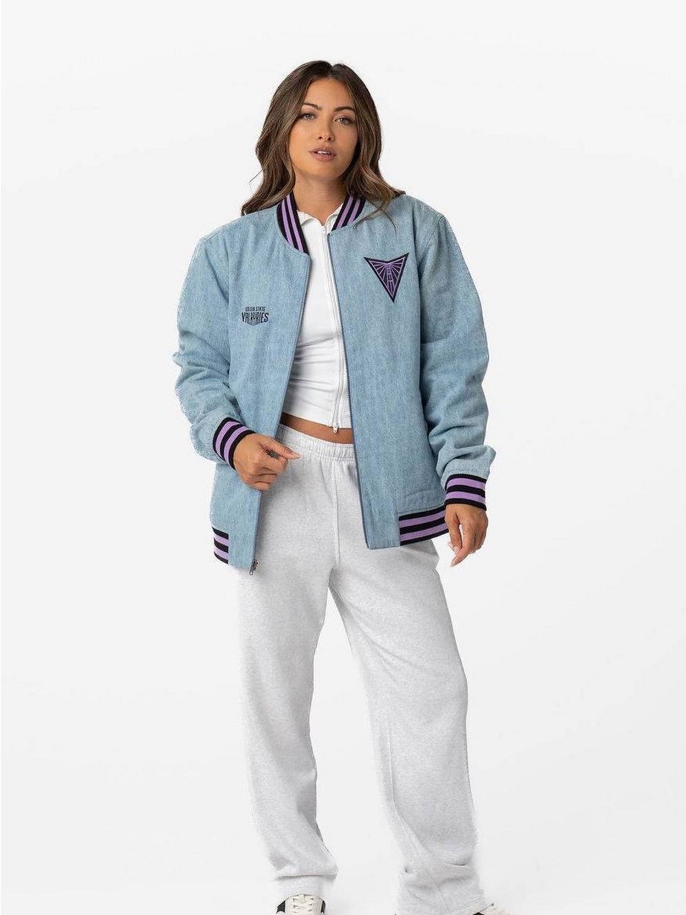 WNBA Golden State Valkyries Zip-Up Denim Bomber Jacket - M